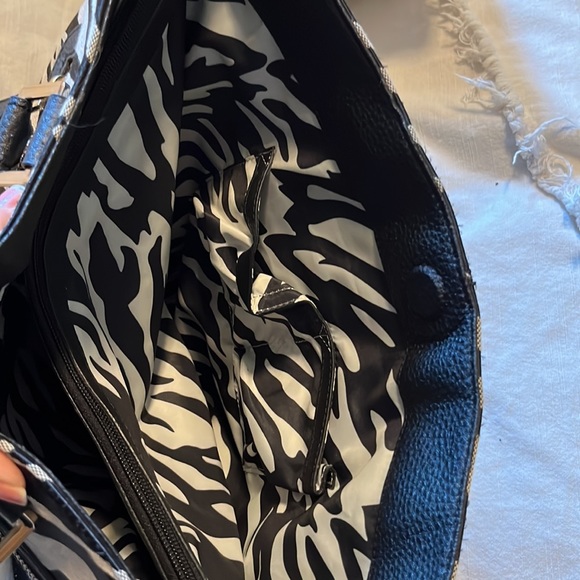 Anne Klein Hand bag/ shoulder bag Zebra print black and beige - Picture 4 of 7